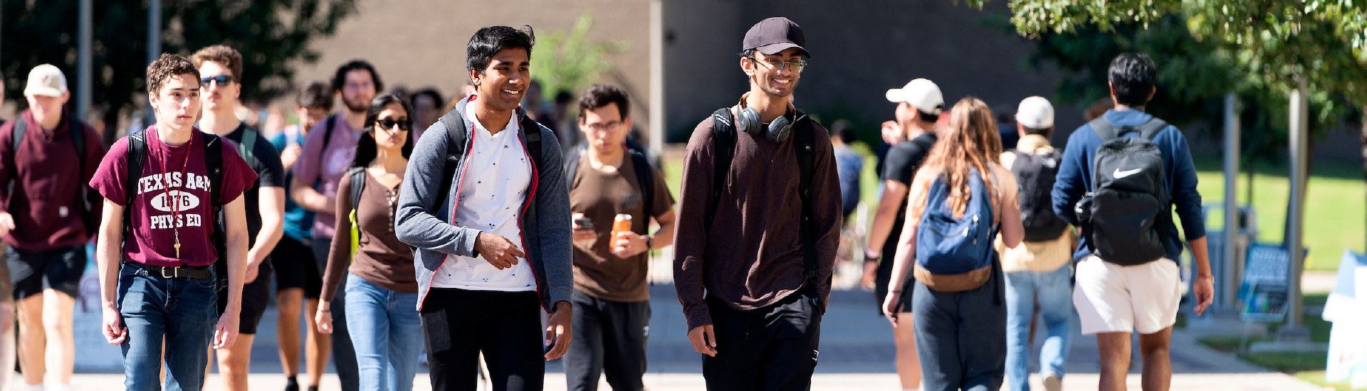 Students on the way to class on Texas A&M's campus.